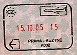 Exit stamp for air travel, issued at Prague Ruzyně Airport in Czech Republic
