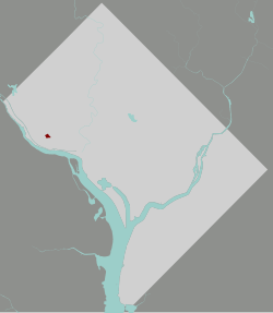 Mapa Washingtonu, D.C., s Colony Hill zvýrazněna červeně