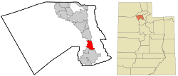 Davis County Utah birleşik ve tüzel kişiliğe sahip olmayan Centerville alanları vurgulanmıştır.svg