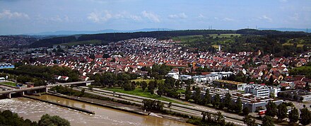 Blick auf Deizisau vom Dach des Heizkraftwerks Altbach/Deizisau