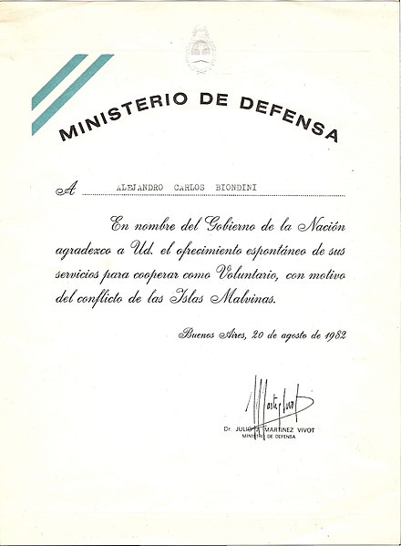 File:Diploma de voluntario para la guerra de Malvinas de Biondini, 1982.jpg