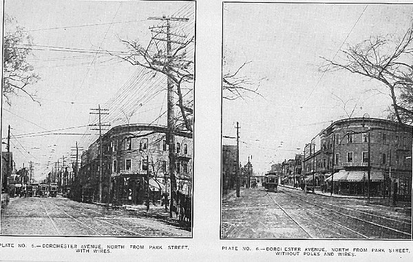 Looking north on Dorchester Avenue in Fields Corner circa 1910 Dorchester Avenue ca 1910.jpg