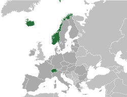 Map of Europe with EFTA members highlighted in green.