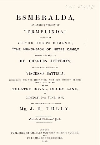 <i>Esmeralda</i> (Battista) 1856 opera by Vincenzo Battista and Charles Jefferys