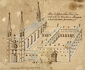 Abadia de Ettenheimmünster, por volta de 1683, antes da reconstrução barroca