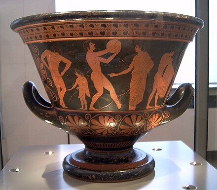 Krater with a palaestra scene: athletes preparing for a competition, ascribed to Euphronios, circa 510/500 BCE, Berlin: Antikensammlung