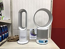 Air-purifiers with air flow generated by bladeless fan. Some models can act as heaters or humidifiers and may feature oscillation and adjustment of air flow angle. Fans by Dyson 1 2018-06-02.jpg