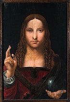 Follower of Leonardo da Vinci, Salvator Mundi (1508–1513), Museum of San Domenico Maggiore, Naples.[158][159]
