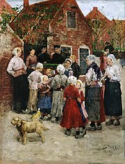 In this 1883 painting by Fritz von Uhde, painted in the Dutch town of Zandvoort, clogs are shown to be the 19th century townspeople's normal footwear. Fritz von Uhde Leierkastenmann.jpg