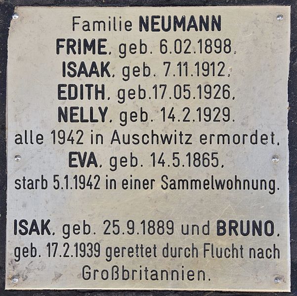 File:Gedenkstein für Frime, Isaak, Edith, Nelly, Eva, Isak und Bruno Neumann.JPG