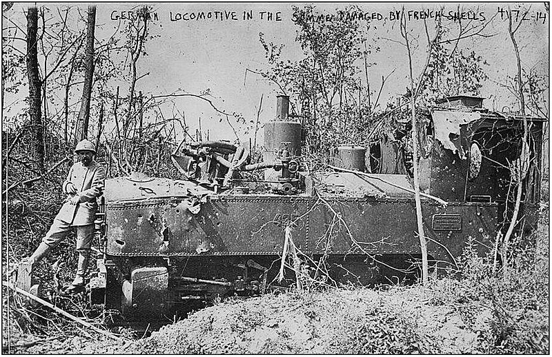 File:German locomotive in the Somme damaged by French shells, 4-7-1914.jpg