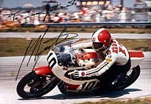 Giacomo Agostini became the 1975 500cc world champion Giacomo Agostini's Autograph. Surrey UK.jpg