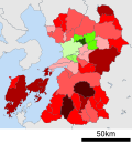 Growth rate map of municipalities of Ibaraki prefecture, Japan