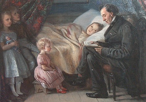 Հ․ Ք․ Անդերսենը կարդում է «Դուստր Լուիզայի հրեշտակը» հեքիաթը, որը դանդաղաշարժ է, ինչպես նաև նրա որոշ երեխաներ (1862)