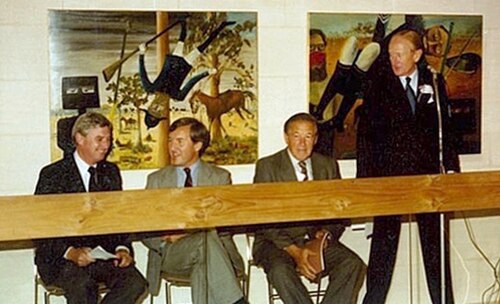 Premier, Rupert Hamer (2nd from right), Minister for the Arts, Norman Lacy (2nd from left) and Board Chairman, Dr Norman Wettenhall (far right) at the