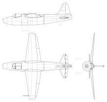 The Heinkel He 178 V2 - the airworthy V1's airframe possessed the elliptically shaped trailing-edged wing. Heinkel He 178 3-view.svg