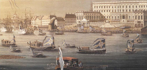 Painting of the official entry of Hedvig Elisabeth Charlotte in Stockholm on 7 July 1774.