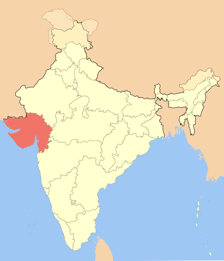 Modern state of Gujarat, shown within modern borders of India