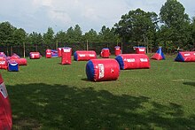 A "speedball" field consisting of inflatable paintball bunkers Inflatable paintball bunkers.jpg