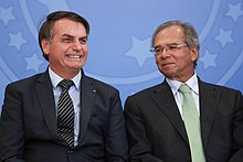 Bolsonaro and his Minister of Economics, Paulo Guedes. Jair Bolsonaro e Paulo Guedes em solenidade.jpg