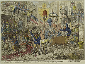 Promis'd Horrors of the French Invasion: the French Revolution unleashed all kinds of fantasies in the British imagination (caricature by James Gillray, in 1796). Jamesgillraycartoon.jpg