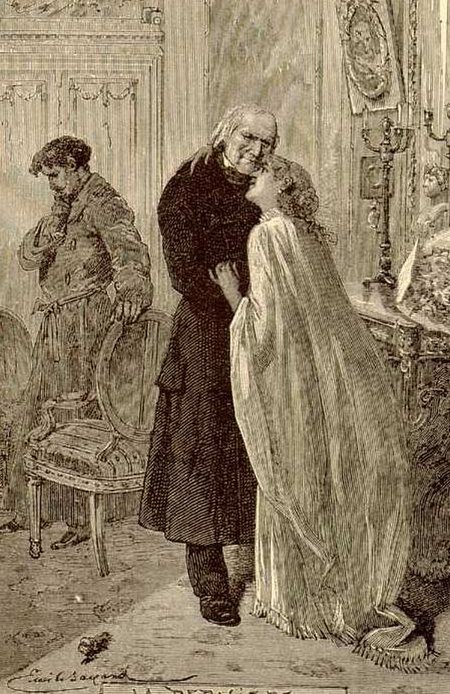 Cosette bids farewell to Valjean after her marriage