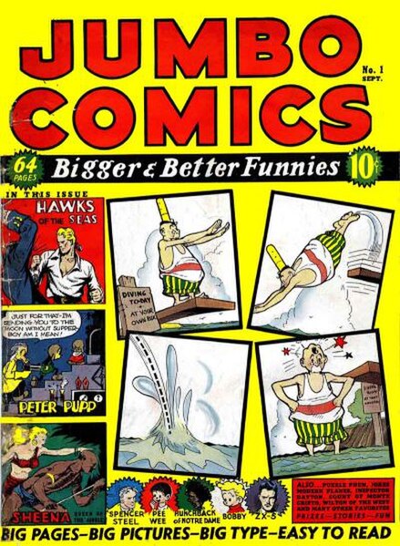 Jumbo Comics #1 (Sept 1938). Cover artist(s) unknown.