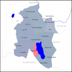 Peta kecamatan Pamona Barat ring Kabupatén Poso