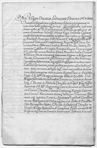 <span class="mw-page-title-main">Union of Kėdainiai</span> 1655 treaty between Sweden and Lithuania