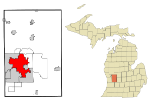 Kent County Michigan Incorporated and Unincorporated areas Grand Rapids Highlighted.svg