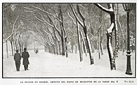 La nevada en Madrid. Aspecto del Paseo de Recoletos en la tarde del 6