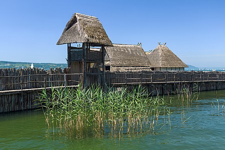 Lakeside gate of the Stone Age Village Sipplingen Pfahlbaumuseum Unteruhldingen Uhldingen-Mühlhofen Germany