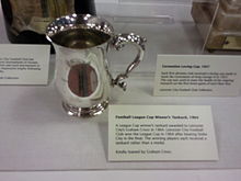 Rather than the traditional medal, each member of the League Cup-winning team used to receive a tankard. Today, winning players receive medals. LeagueCupTankard.jpg
