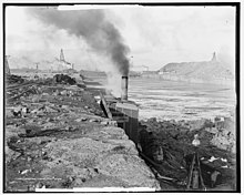 Construction of the Livingstone Channel at Stony Island in the early 20th century Livingston Channel construction, 1900-1915.jpg