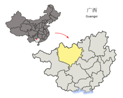 Localização de Hechi em Quancim e na China
