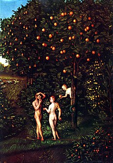 Lucas Cranach (I) - Adam and Eve-Paradise - Kunsthistorisches Museum - Detail Tree of Knowledge.jpg