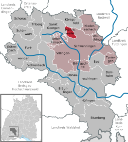 Poziția Mönchweiler pe harta districtului Schwarzwald-Baar-Kreis