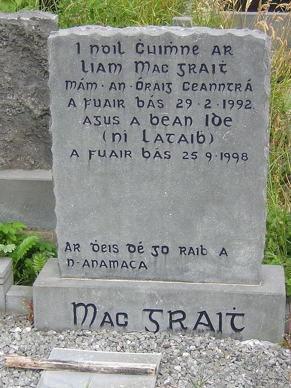 Gaelic script on a gravestone in County Kerry.