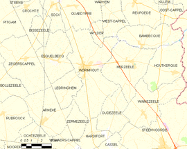 Mapa obce Wormhout