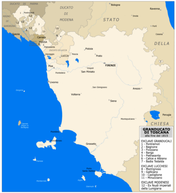 Map of Grand Duchy of Tuscany in 1815