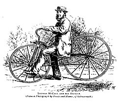 Thomas McCall in 1869 on his velocipede