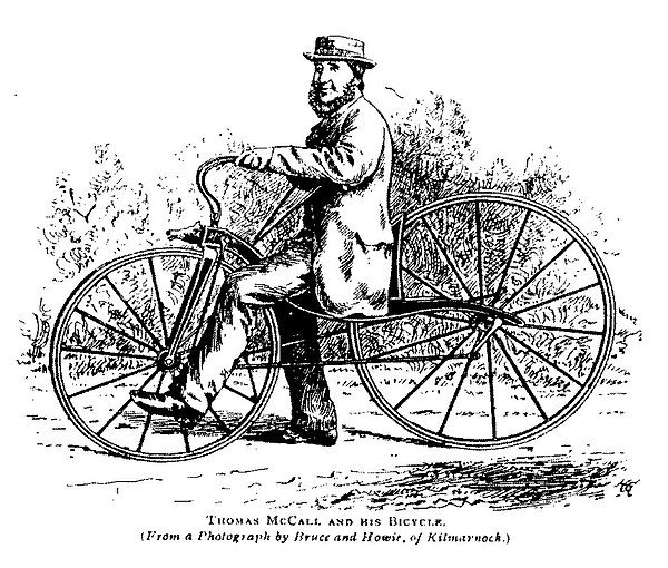 Thomas McCall in 1869 on his velocipede