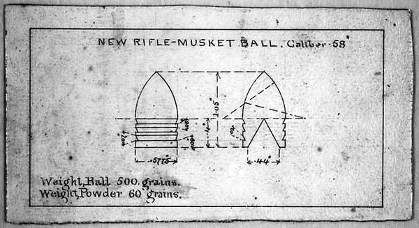 James H. Burton's 1855 Minié ball design (.58 caliber, 500 grains) from the Harpers Ferry Armory