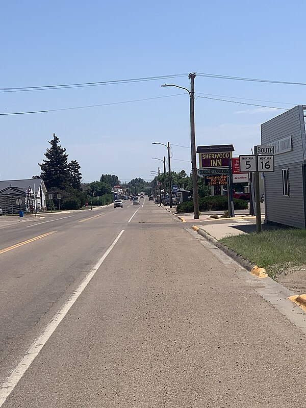 Montana Highway 16 at its concurrency with Montana Highway 5 in Plentywood, Montana