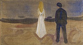 Zwei Menschen. Die Einsamen (Reinhardt-Fries, 1906/07), Tempera auf Leinwand, 89,5 × 159,5 cm, Museum Folkwang