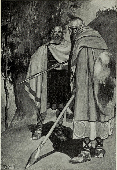 Ambassadors of the Fir Bolg and Tuath Dé meeting before the Battle of Moytura, an illustration by Stephen Reid in T. W. Rolleston's Myths & Legends of