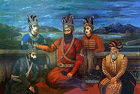 Мирза Махди Астрабади рядом с Надир Шахом и его сыновьями