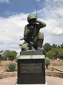 Navajo Code Talkers Memorial with a plaque paying tribute to those who served.