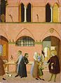 Св. Антоний раздаёт деньги бедным. Деталь Алтаря Св. Антония-аббата. 1436, Национальная галерея, Вашингтон.