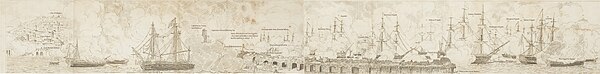 Panorama of the Battle of Algiers 1816, illustration from panoramic views exhibited in Leicester Square, London, 1818